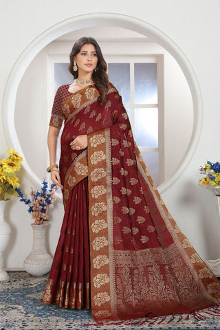 MAROON CHANDERI COTTON SAREE