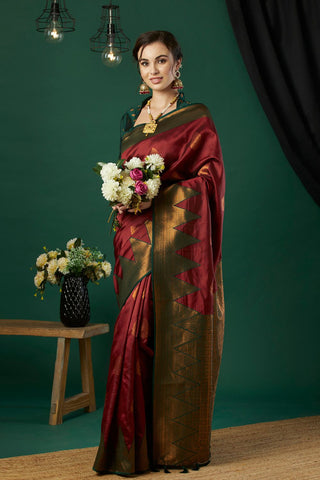 Maroon Banarasi Silk Saree_Kumari Sarees