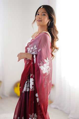 Maroon Chiffon Silk Saree
