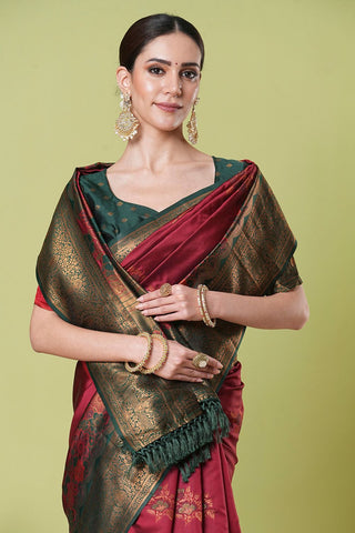 Maroon Banarasi Silk Saree_Kumari Sarees