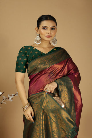 Maroon Banarasi Silk Saree_Kumari Sarees