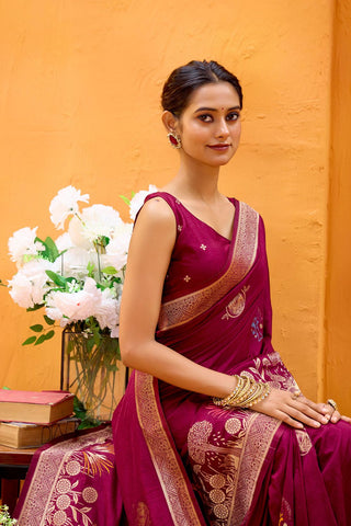 Maroon Dola Silk Saree_Kumari Sarees