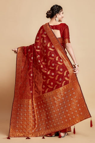 Maroon Linen Chanderi Saree