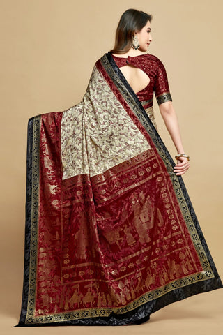 Maroon Jacquard Printed Saree