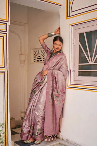 Maroon Soft Cotton Silk With Floral Print Saree_Kumari Sarees