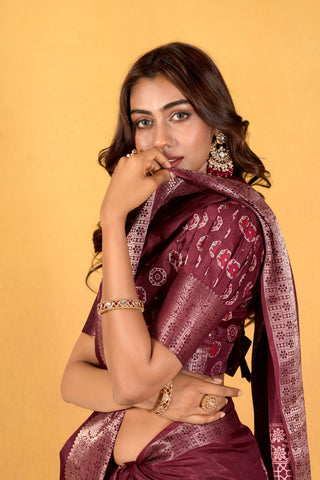 Maroon Soft Dola Silk Saree