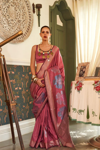 MAROON HANDLOOM WEAVING SILK ZARI SAREE 