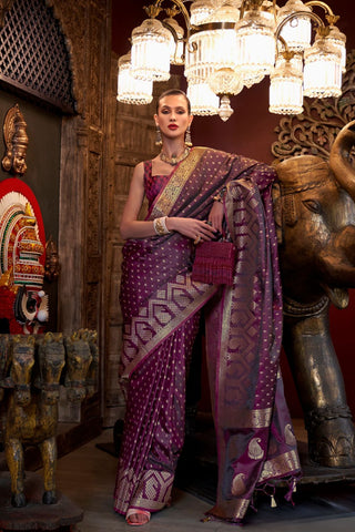 Maroon Pure Satin Handloom Weaving Saree_kumari Sarees