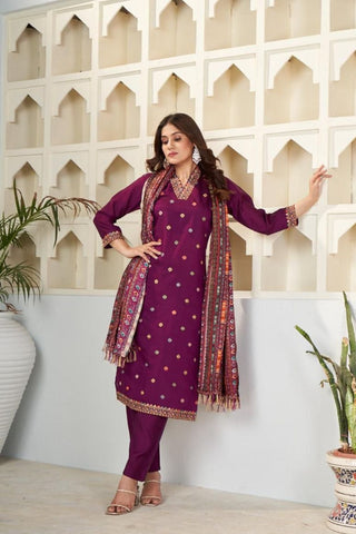 Maroon Viscose Chanderi Chinon Embroidery_Kumari Sarees