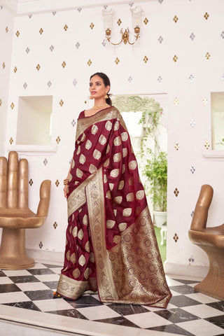 MAROON PURE SATIN WEAVING SILK SAREE