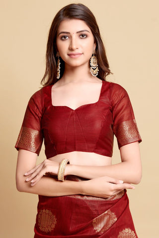 MAROON LINEN CHANDERI SAREE