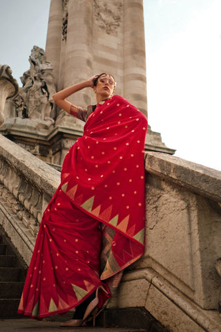 Maroon Handloom Weaving Khadi Silk Saree