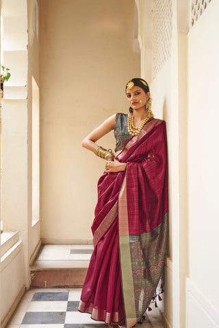 Maroon Handloom Tussar Silk Saree_Kumari Sarees