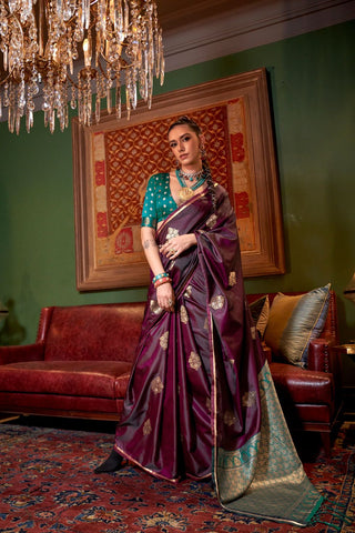 Maroon Two Tone Pure Satin Saree