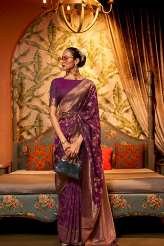 PURPLE NYLON CHINON TWO - TONE WEAVING SAREE