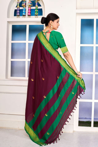 Maroon Paithni Cotton Silk Gold Weaving Border_Kumari Sarees