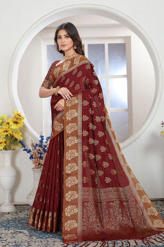 MAROON CHANDERI COTTON SAREE