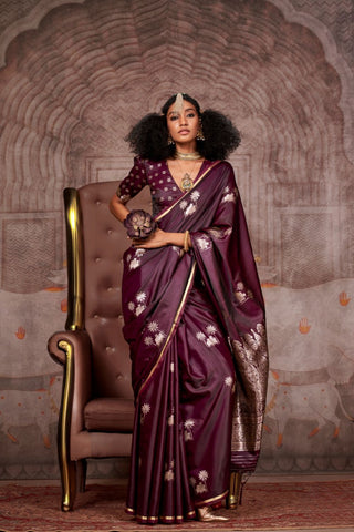 Maroon Pure Satin Weaving Silk Saree_Kumari Sarees