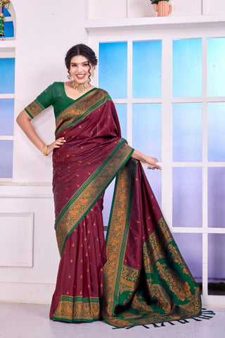 Maroon Soft Silk Banarasi Pattu Saree_Kumari Sarees