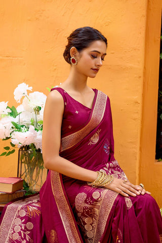 Maroon Dola Silk Saree_Kumari Sarees