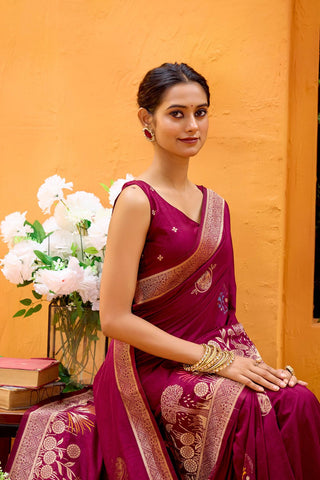 Maroon Dola Silk Saree_Kumari Sarees