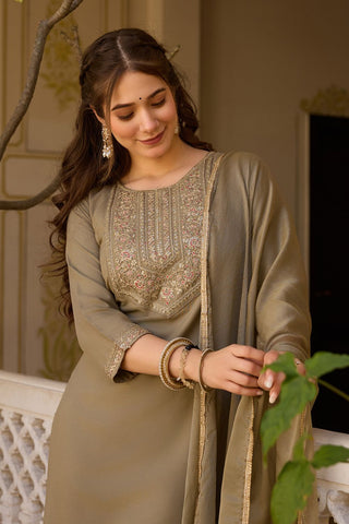 Maroon Reyon Chinon With Embroidery Kurta Set_Kumari Sarees