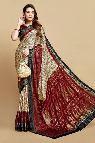 Maroon Jacquard Printed Saree