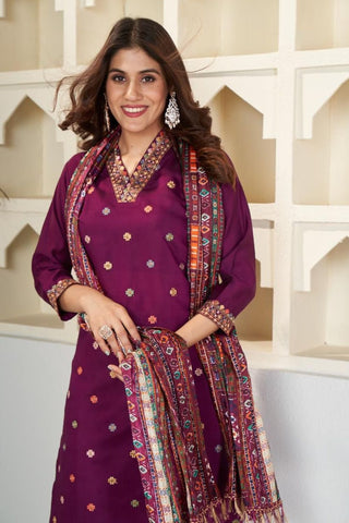 Maroon Viscose Chanderi Chinon Embroidery_Kumari Sarees