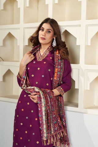 Maroon Viscose Chanderi Chinon Embroidery_Kumari Sarees
