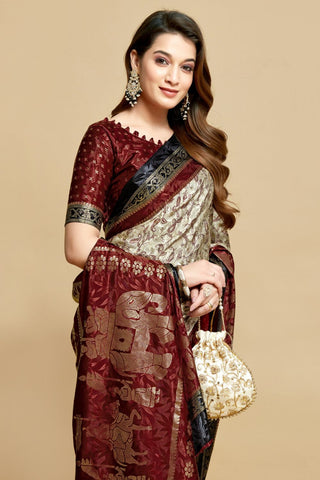 Maroon Jacquard Printed Saree