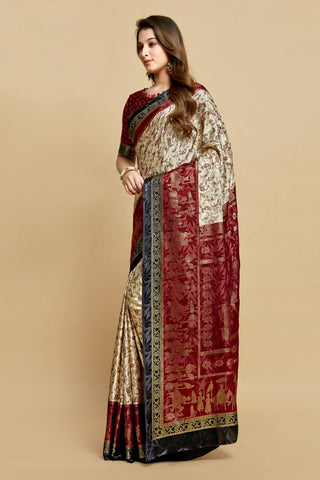 Maroon Jacquard Printed Saree