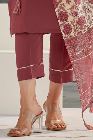 Maroon Cotton Silk With Embroidered Work Kurta Set_Kumari Sarees