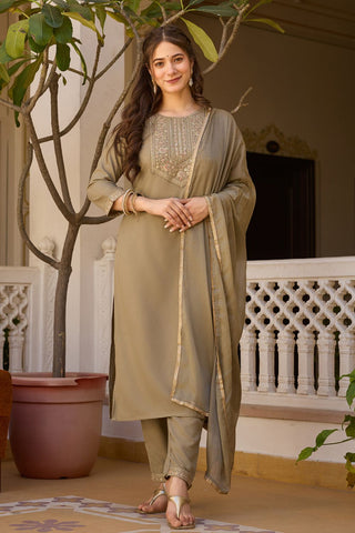 Maroon Reyon Chinon With Embroidery Kurta Set_Kumari Sarees
