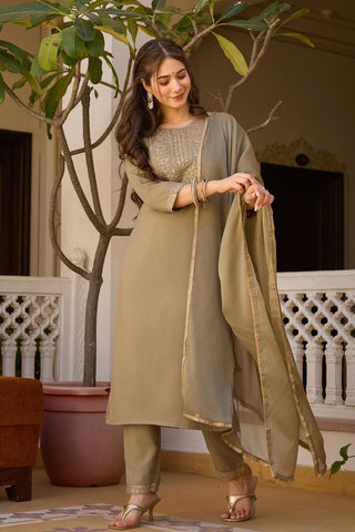 Maroon Reyon Chinon With Embroidery Kurta Set_Kumari Sarees