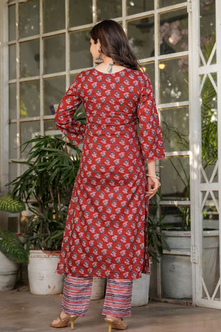 Maroon Pure Cotton Silk Kota Chex Embroidery Kura Set