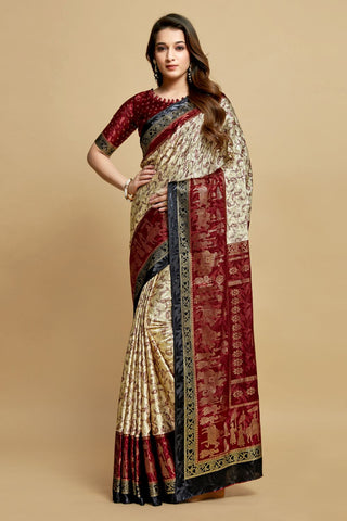 Maroon Jacquard Printed Saree