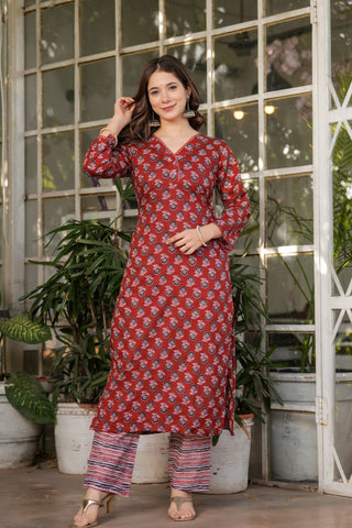 Maroon Pure Cotton Silk Kota Chex Embroidery Kura Set