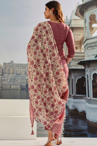 Maroon Cotton Silk With Embroidered Work Kurta Set_Kumari Sarees