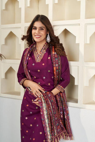 Maroon Viscose Chanderi Chinon Embroidery_Kumari Sarees