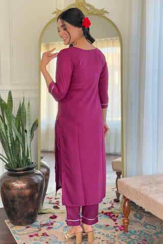 Maroon Reyon Muslin With Embroidery Kurta Set_Kumari Sarees
