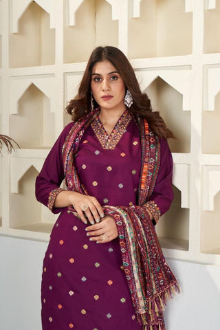 Maroon Viscose Chanderi Chinon Embroidery_Kumari Sarees