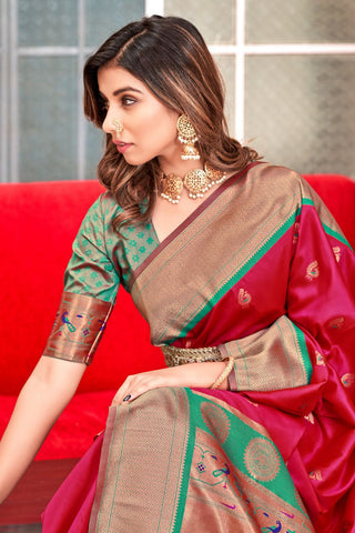 MAROON SOFT PESHWAI PAITHANI SILK SAREE