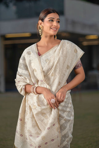 Brown Mulmul Cotton & Jamadani Saree