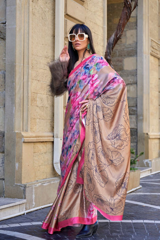 MULTI COLOUR DIGITAL PRINT SATIN CREPE SAREE