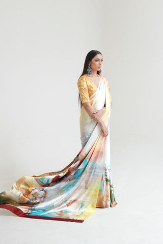 Multi Colour Digital Printed Silk Saree