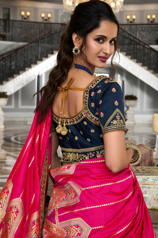 Multi Colour Banarasi Silk Lehenga with Zarkan Codding Work