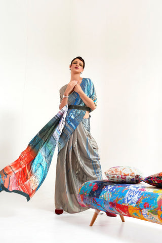 Multi Colour Digital Printed Soft Creep Saree