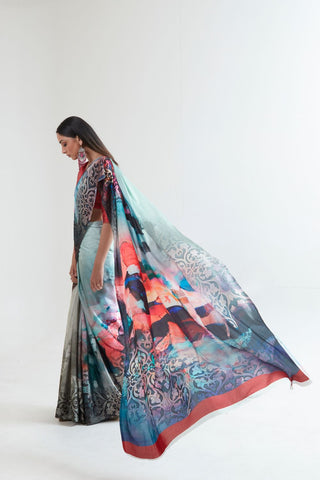 Multi Colour Digital Printed Silk Saree