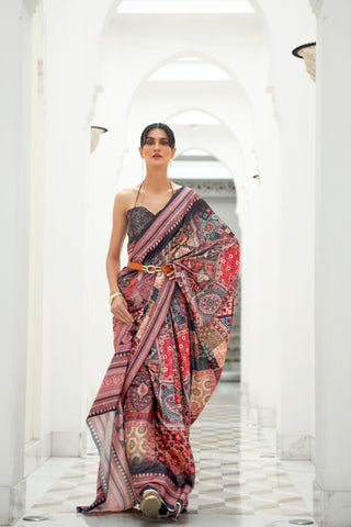 MULTI COLOUR PURE SILK CREEP SAREE