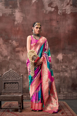 Multicolour Handloom Weaving Silk Saree